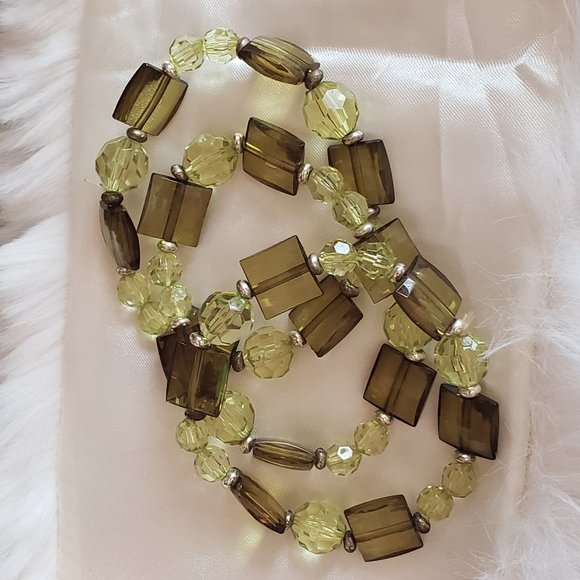 None Jewelry - Bracelets, 3 elastic beaded bracelets, olive and sage green